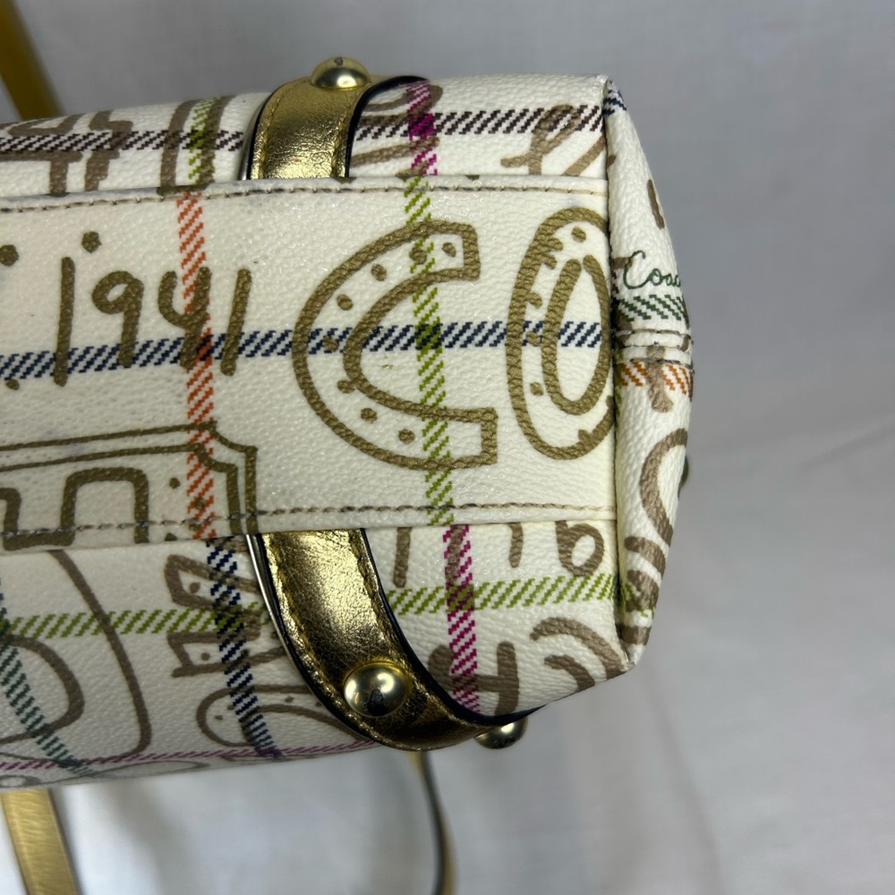 Coach Tattersall Graffiti Tote Gold/Cream Pink Lining Style F13187 Excellent - Picture 6 of 15